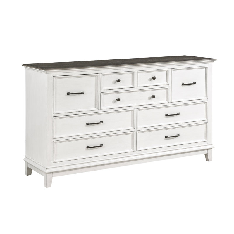 Mikels Rustic Oak Wood 66"W 8‑Drawer Dresser