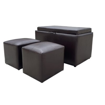 Brenna 88cm Wide Faux Leather Rectangle Solid Colour Standard Ottoman with Storage