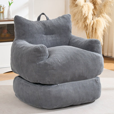 Bean Bag Chair for Adults, 2-in-1 Detachable Foldable Loveseat Sofa with Ottoman, Oversized Corduroy Couch, Ultra Soft Love Seat for Living Room Bedroom Game Room, Comfy Reading Chair
