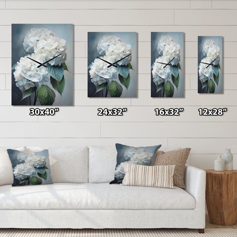 Blanc hortensias murmurant - Horloges murales florales, Petit