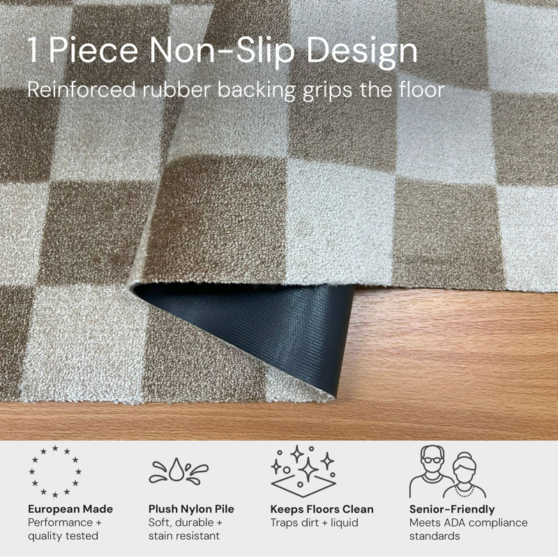 Checkered Tan and Cream Standard 2x3 Washable Rug, Tan/Cream
