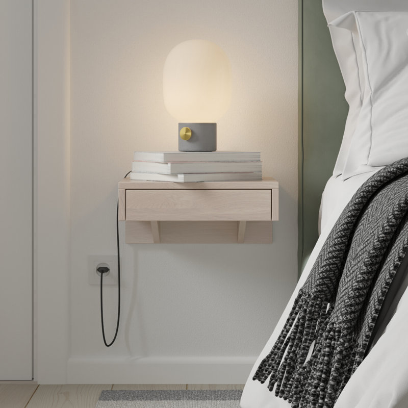  - Small Floating Nightstand White Finish With Drawer, Solid Wood Wall Drawer