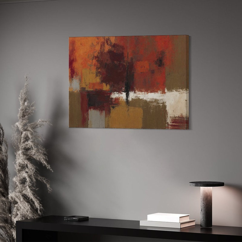 Blocs de couleurs abstraites rouge-brun, cadre en bois intégré, l 16 x L 20