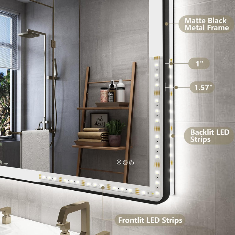 Miroir mural en métal, 36 po x 60 po