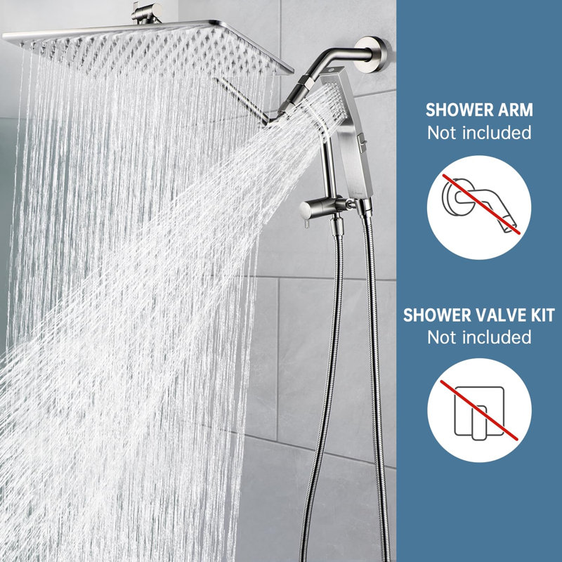 14 Inches Rain Shower Head, 3-Way Diverter With Pause Setting,Adjustable Extension Arm, Brushed Nickel