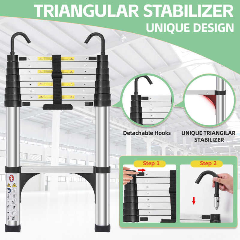 Telescoping Ladders 8.5 FT Aluminum Ladder, One-Button Retraction Collapsible Telescopic Ladder For Home,RV,Attic & Loft,(Silver)
