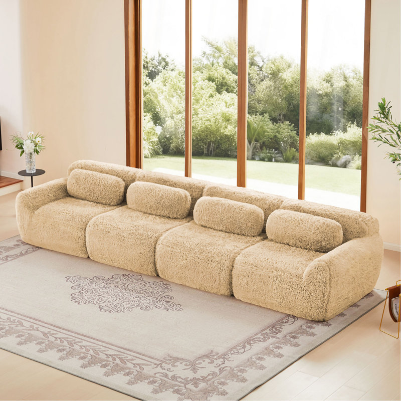 Tissu moelleux doux et moelleux de 149 po, canapé désossé, conception ergonomique en éponge haute densité 32D, emballage sous vide à compression complète, connexion à boucle libre pour la chambre à coucher, cinéma maison
