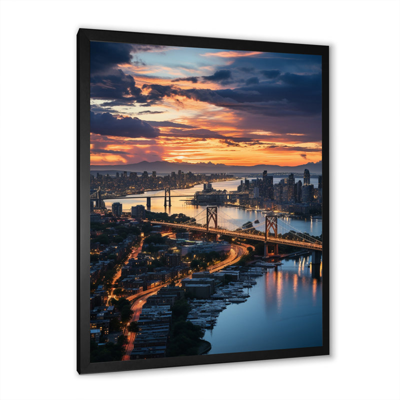 New York Queens Panorama I - paysages urbains, reproduction d'art sur toile, H 40 po x l 30 po x P 1,5 po, Cadre photo noir