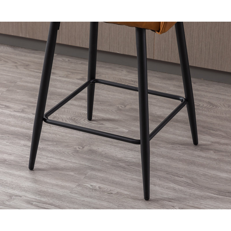 Honorata Brown Leather Upholstered Bar Stools with Metal Frame (Set of 2)