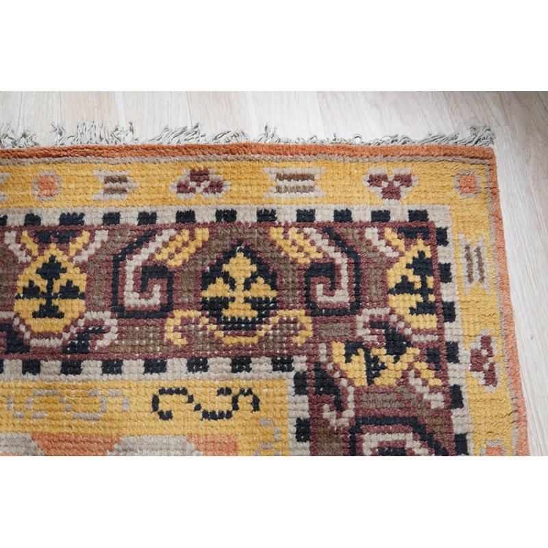 Tapis traditionnel orange en laine noué à la main Bingham