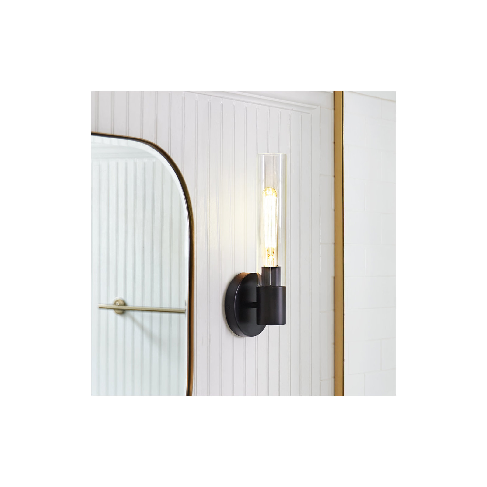 Single Transparent Dimmable Bath Sconce, Silver