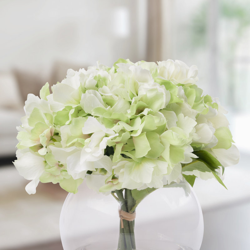 Summer Breeze Hydrangea & Rose Faux Topiary in Glass Vase