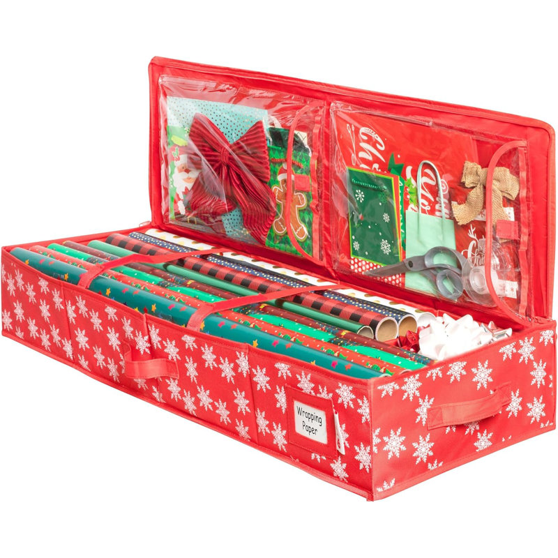 Wrapping Paper Storage Container. Fits Up To 27 Rolls 1.37" Diam., Red/White