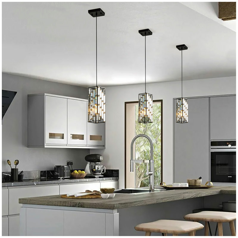 Luminaire suspendu moderne en cristal de 4 po - Paquet de 3, luminaire suspendu réglable avec prisme en cristal pour salle à manger, îlot de cuisine et salon