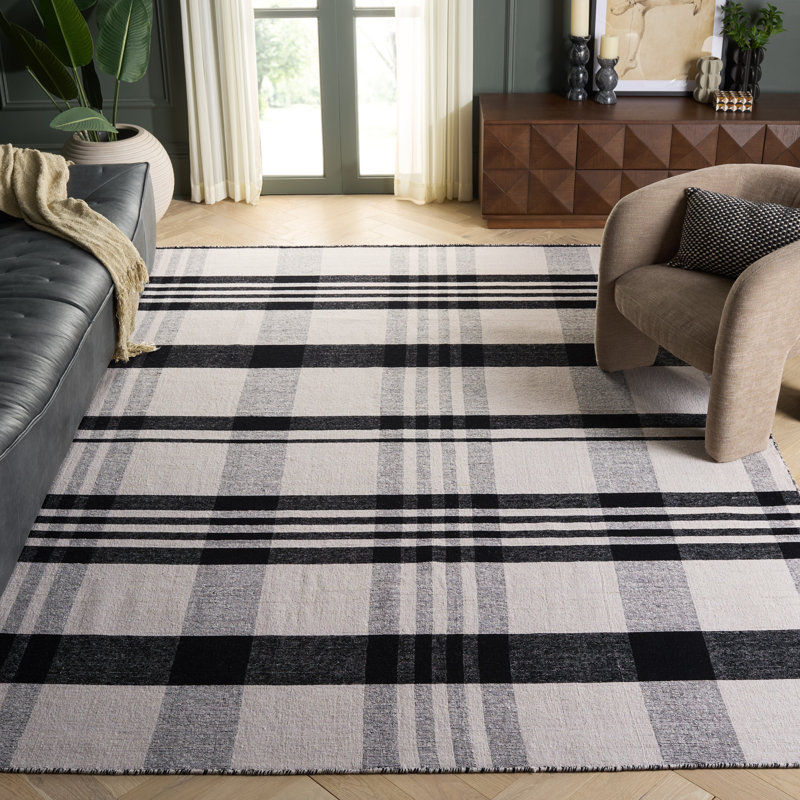 Kilim rayé 902 tissé à la main 80% laine; Tapis 20% coton écossais, Rectangulaire 8 pi x 10 pi