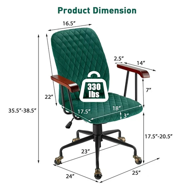 Tressler Velvet Task Chair, Green