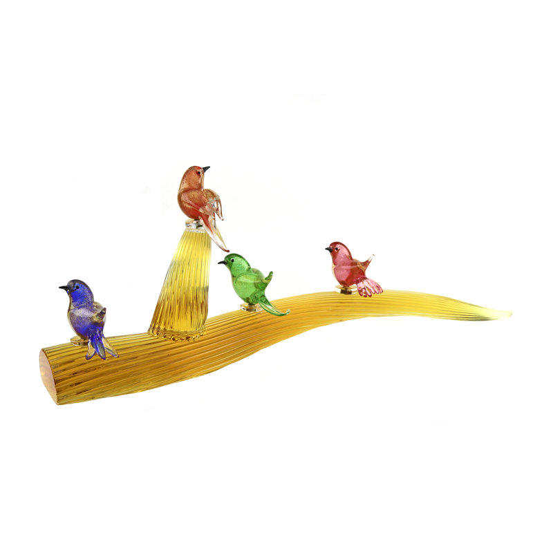 Branche de verre de Murano avec 4 oiseaux