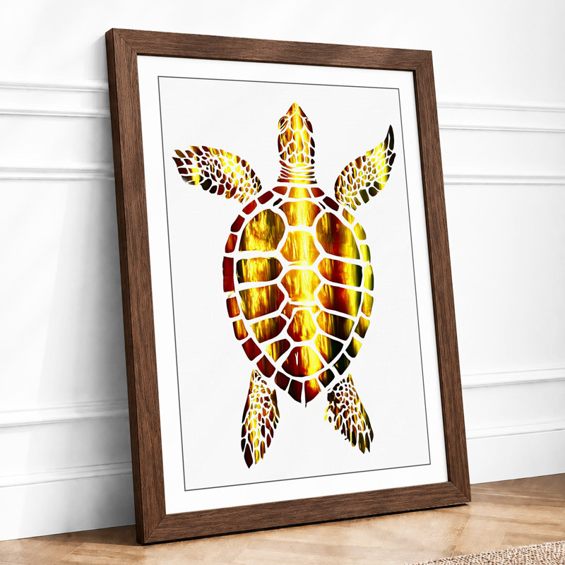 Turtle In Geometric Mosaic Botanical - Print, A3 - 42.0 x 29.7 cm, Walnut