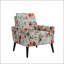 Fauteuil d'appoint compact orange pastel à motif floral, pieds en bois massif pour petits espaces