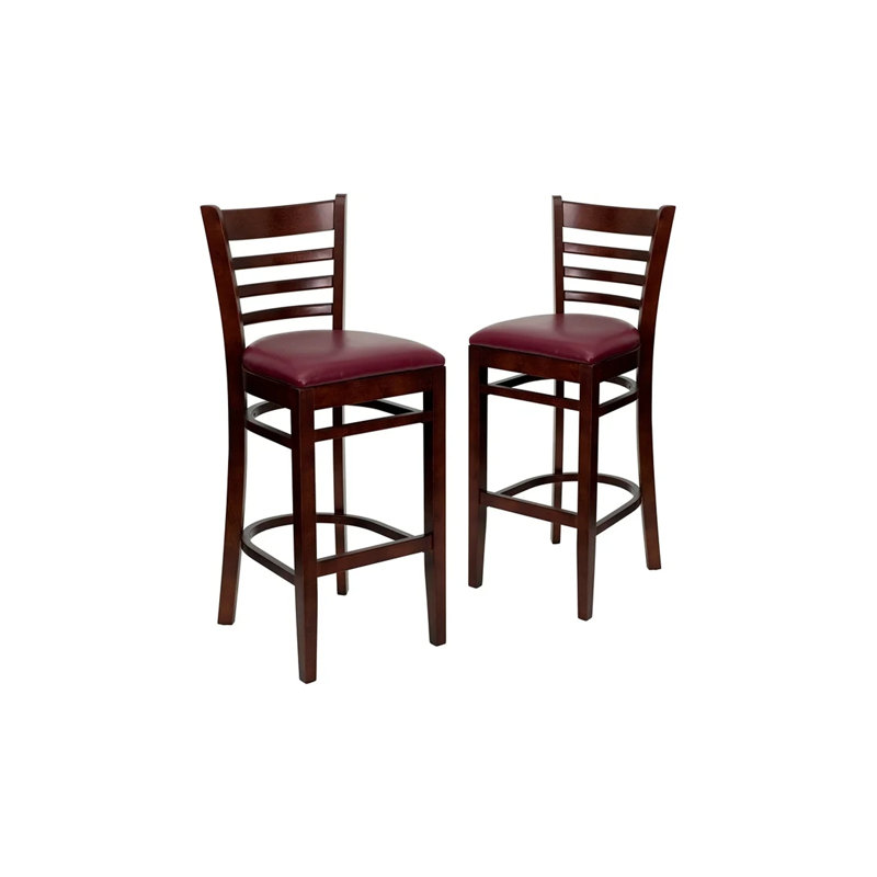 Prompton Vertical Slat Back Wooden Restaurant Barstool, Burgundy, Mahogany