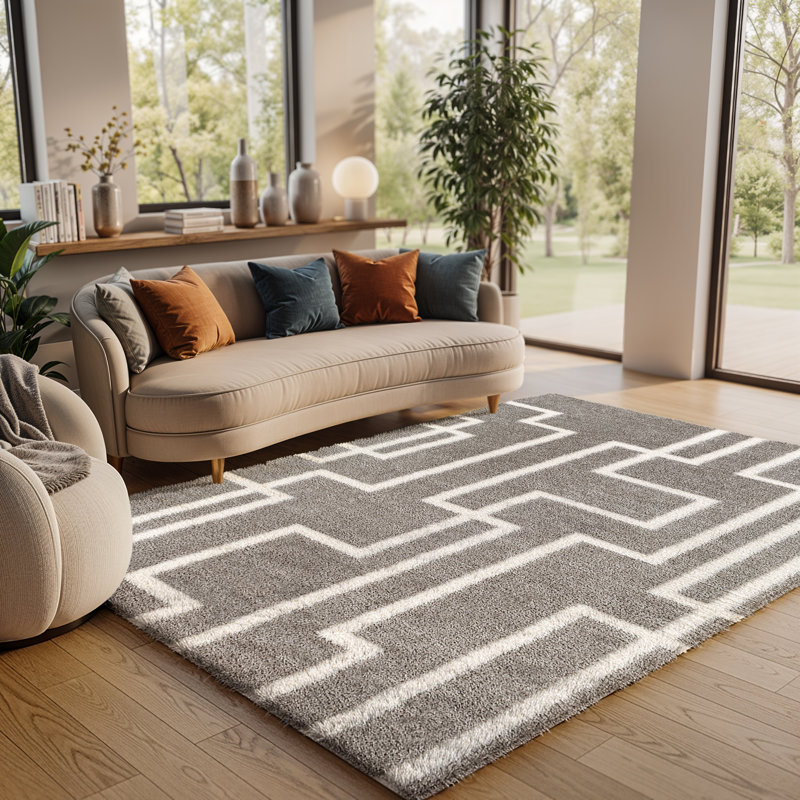 Geometric Shag 160cm X 213cm Area Rug
