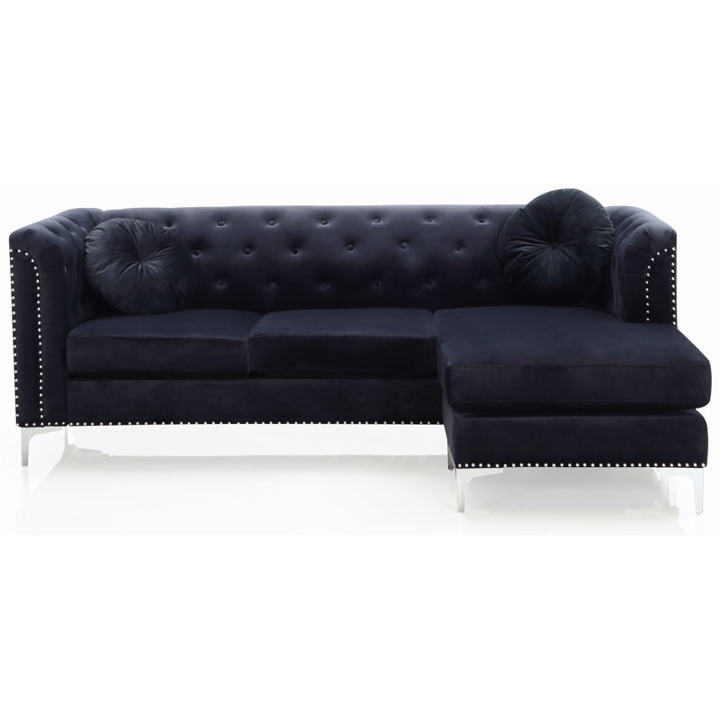 Herriman 2 - Piece Upholstered Sofa & Chaise, Black Velvet
