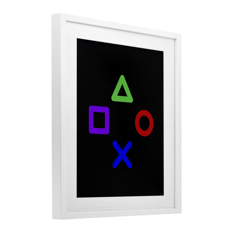 «Game Game Shapes», reproduction encadrée sous verre, conception de Kim Allen, H 21 po x l 17 po, Cadre blanc côtier