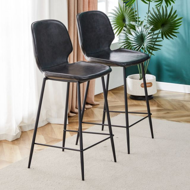 Tabourets de comptoir en cuir Meztli Leftwich, Noir, Tabouret de comptoir (siège d'une hauteur de 25 p