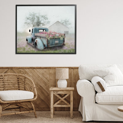 Foggy Truck with Flowers Framed Giclee, design by Lori Deiter