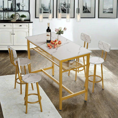 Lysle 5-Piece Industrial Bar Table Set with Metal Shelf, Dining Set, Counter Height Table & 4 Bar Stools