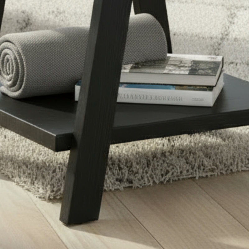 Table d'appoint noire moderne avec finition grain de bois, Noir