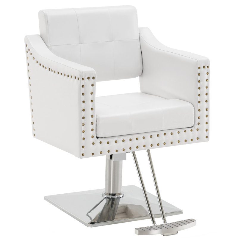 Fauteuil de coiffeur vintage avec garniture cloutée, Cuir PU blanc