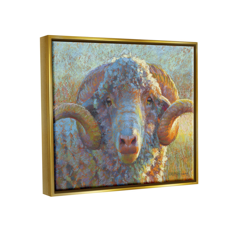 «Country Sheep Modern Portrait Floater» par Rita Kirkman, H 17 po x l 21 po x P 1,7 po, Cadre flottant métallique doré