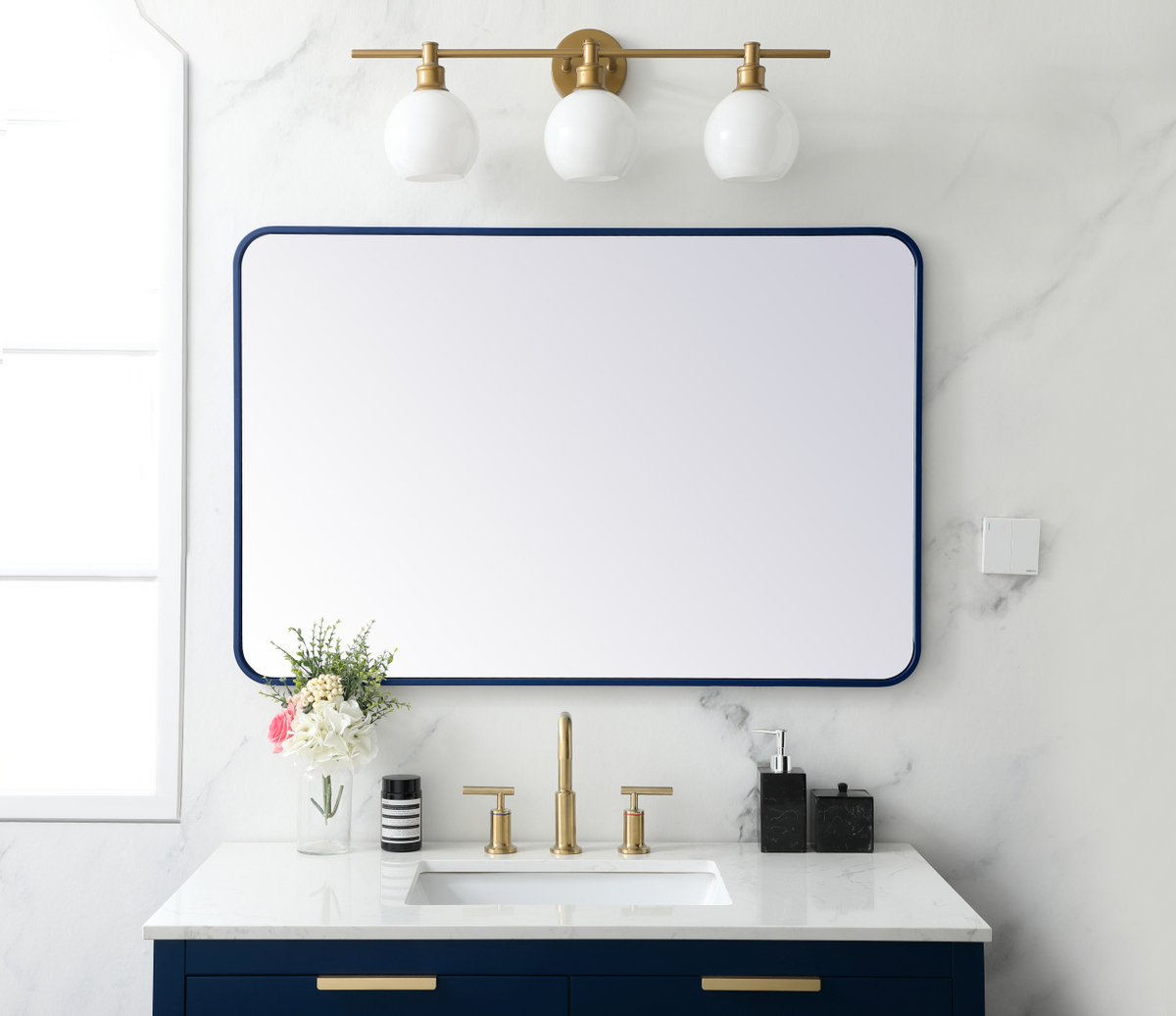 Sabine Metal Rounded Rectangle Wall Mirror, Brass, 42" x 28"