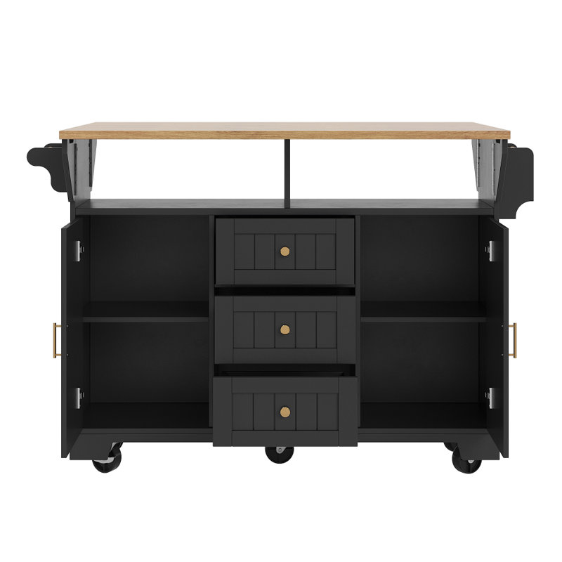Wood Kitchen Island, Black