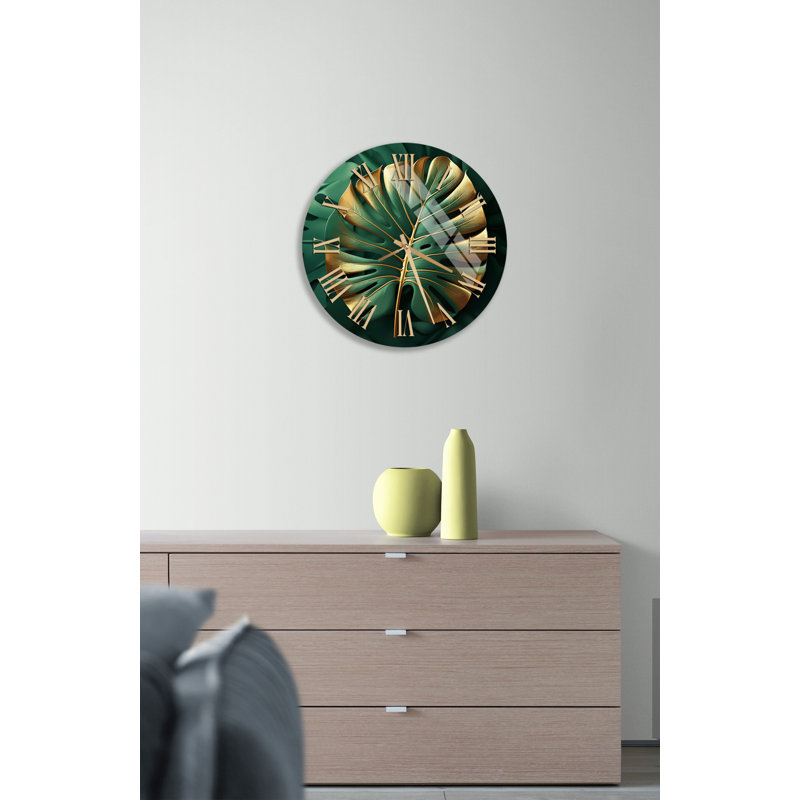 Horloge murale Glam Emerald Green, Doré
