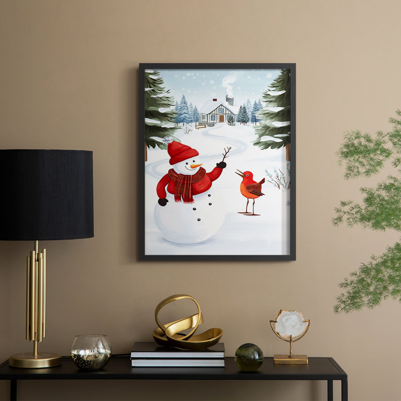 «Christmas Holiday Art», reproduction encadrée Cccxxxi - bois massif, H 15 po x l 12 po, Rouge