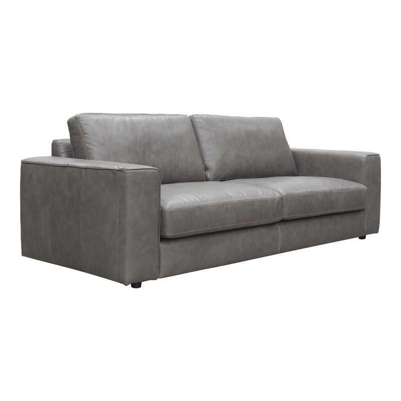 89" Genuine Leather Square Arm Sofa Bed, Gray