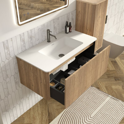 Hannemarie 36" Pre-Assembled Wall Mounted Single Bathroom Vanity with Top with Overflow