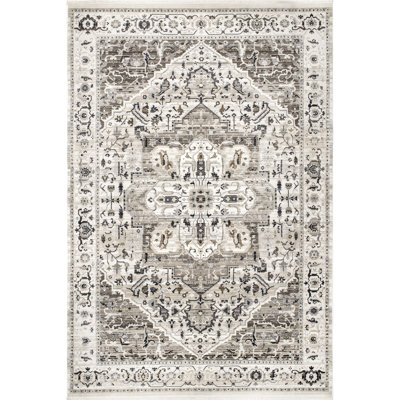Uriegas Performance Medallion Fringed Beige/Gray/Brown Rug