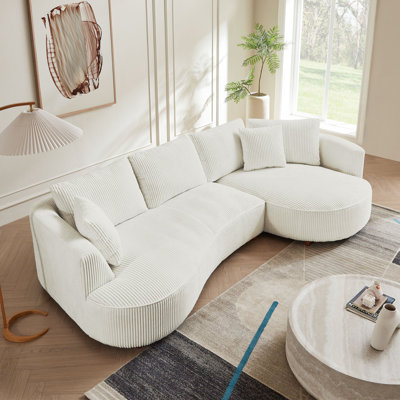 Modern Sofa122.04 inch Corduroy Upholstered Sectional Sofa with Right Facing Chaise   Office Corner  Corduroy  Sofa