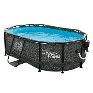 Summer Waves 9.8 x 6.5' Gray Dark Herringbone Print Active Frame Oval Pool