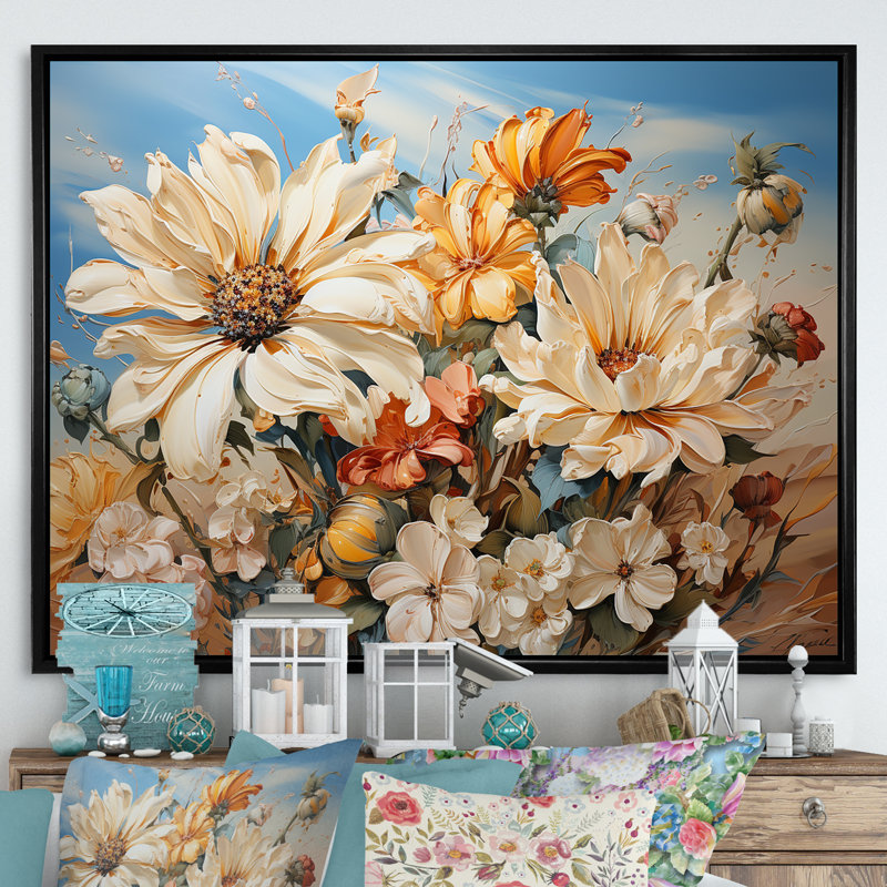 Sunflowers Country Charm sur toile, Cadre flottant noir, H 12 po x l 20 po x P 1 po