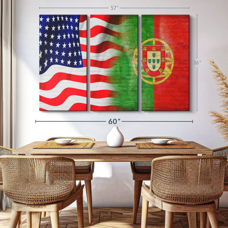 «USA and Portugal Flags», 3 pièces, H 36 po x l 57 po
