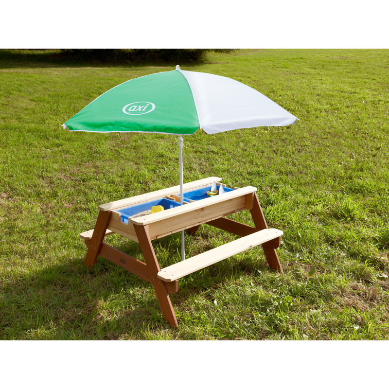 Kids 2 Piece Solid Wood Rectangular Outdoor Table Or Chair and Chair Set, Brown/Brown