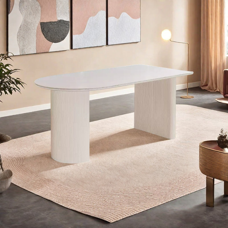 Une table de salle à manger en pierre robuste et durable, Blanc, H 29,5 po x L 70,8 po x l 31,4 po