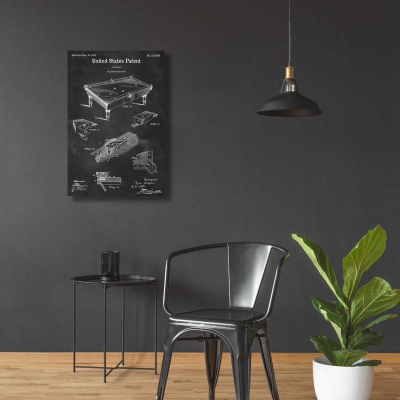 «Table de billard, brevet, tableau noir», art mural en verre acrylique, H 36 po x l 24 po x P 0,2 po