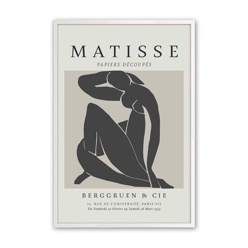 Matisse's Nude II en noir roulé, H 11 po x l 9 po x P 1,25 po, Reproduction encadrée sans passe-partout, Blanc opaque