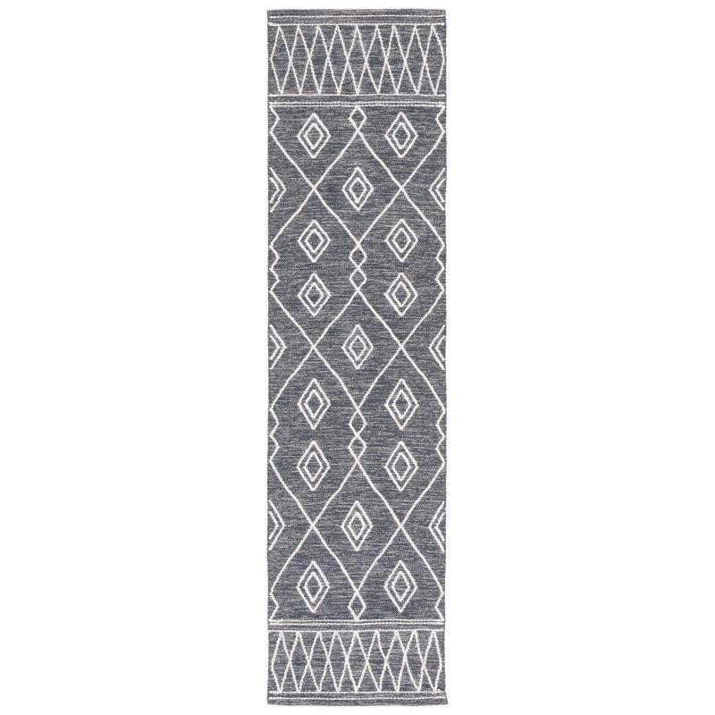 Holtby Southwestern Hand-Woven Flatweave Charcoal/Ivory Area Rug, Runner 2'3" x 9'
