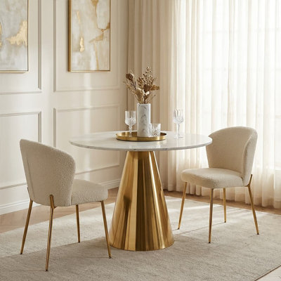 Marble Top Metal Base Dining Table
